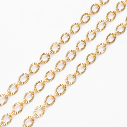 Gold/ Silver tone Flat Oval Cable Chains 4mm, 18K Gold/ Rhodium plated on Brass, Craft DIY Jewelry Chain Wholesale (#LK-238)/ 1 Meter=3.3 ft