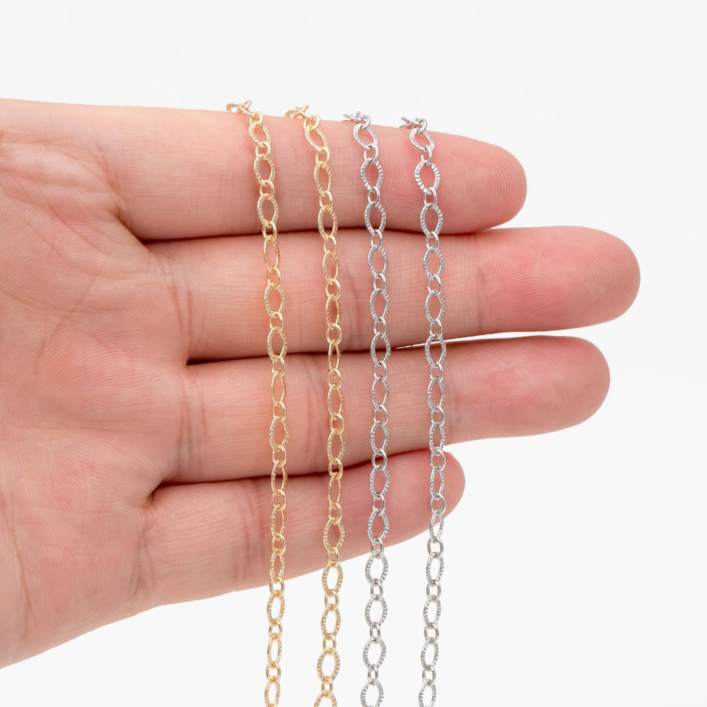 Gold/ Silver tone Flat Oval Cable Chains 4mm, 18K Gold/ Rhodium plated on Brass, Craft DIY Jewelry Chain Wholesale (#LK-238)/ 1 Meter=3.3 ft