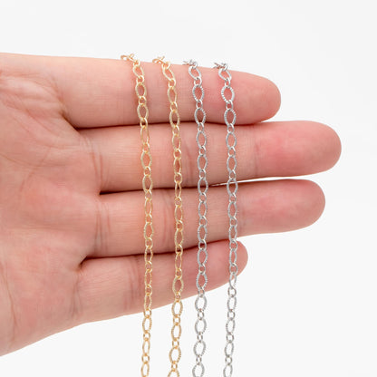 Gold/ Silver tone Flat Oval Cable Chains 4mm, 18K Gold/ Rhodium plated on Brass, Craft DIY Jewelry Chain Wholesale (#LK-238)/ 1 Meter=3.3 ft