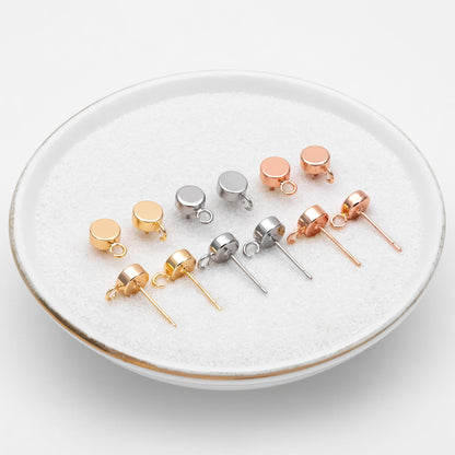 10pcs Gold / Rhodium / Rose Gold plated Brass Coin Stud Earring, Round Coin Ear Post with Loop (GB-656)