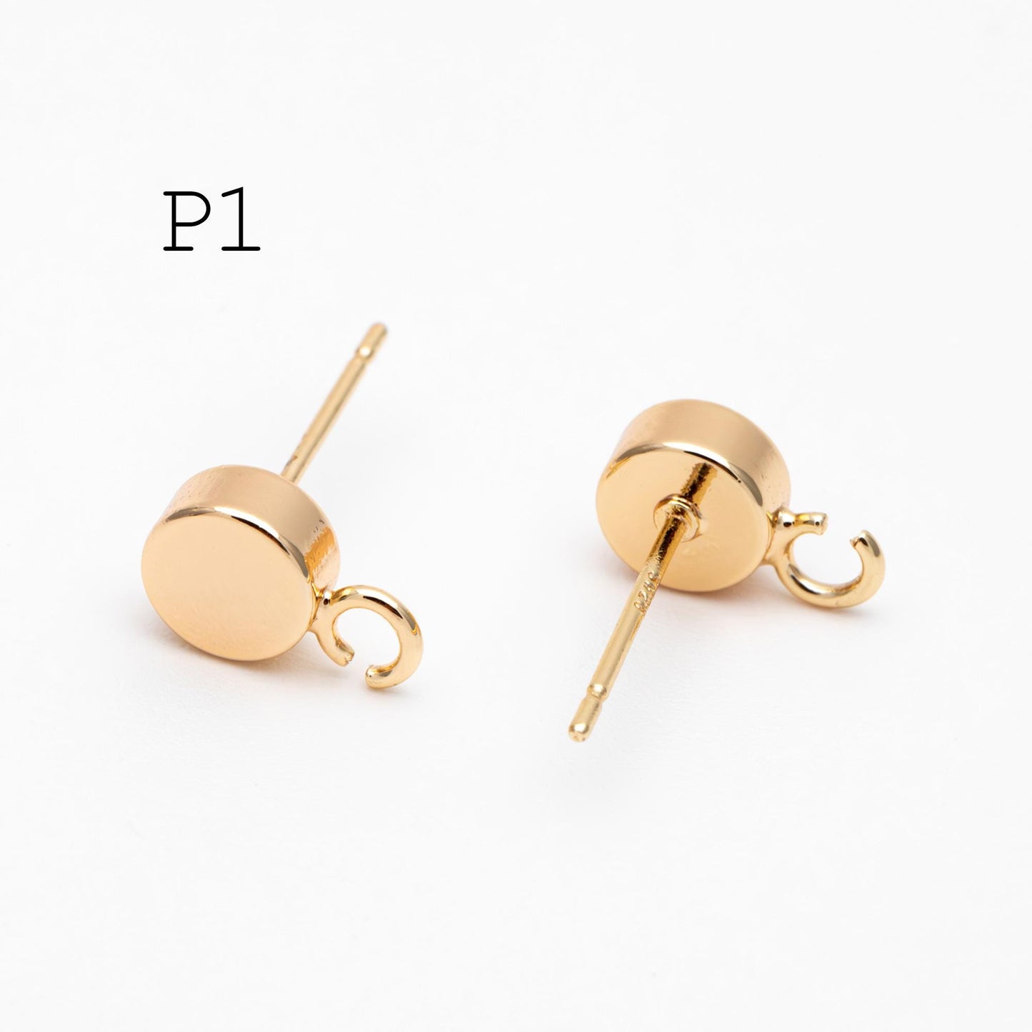 10pcs Gold / Rhodium / Rose Gold plated Brass Coin Stud Earring, Round Coin Ear Post with Loop (GB-656)