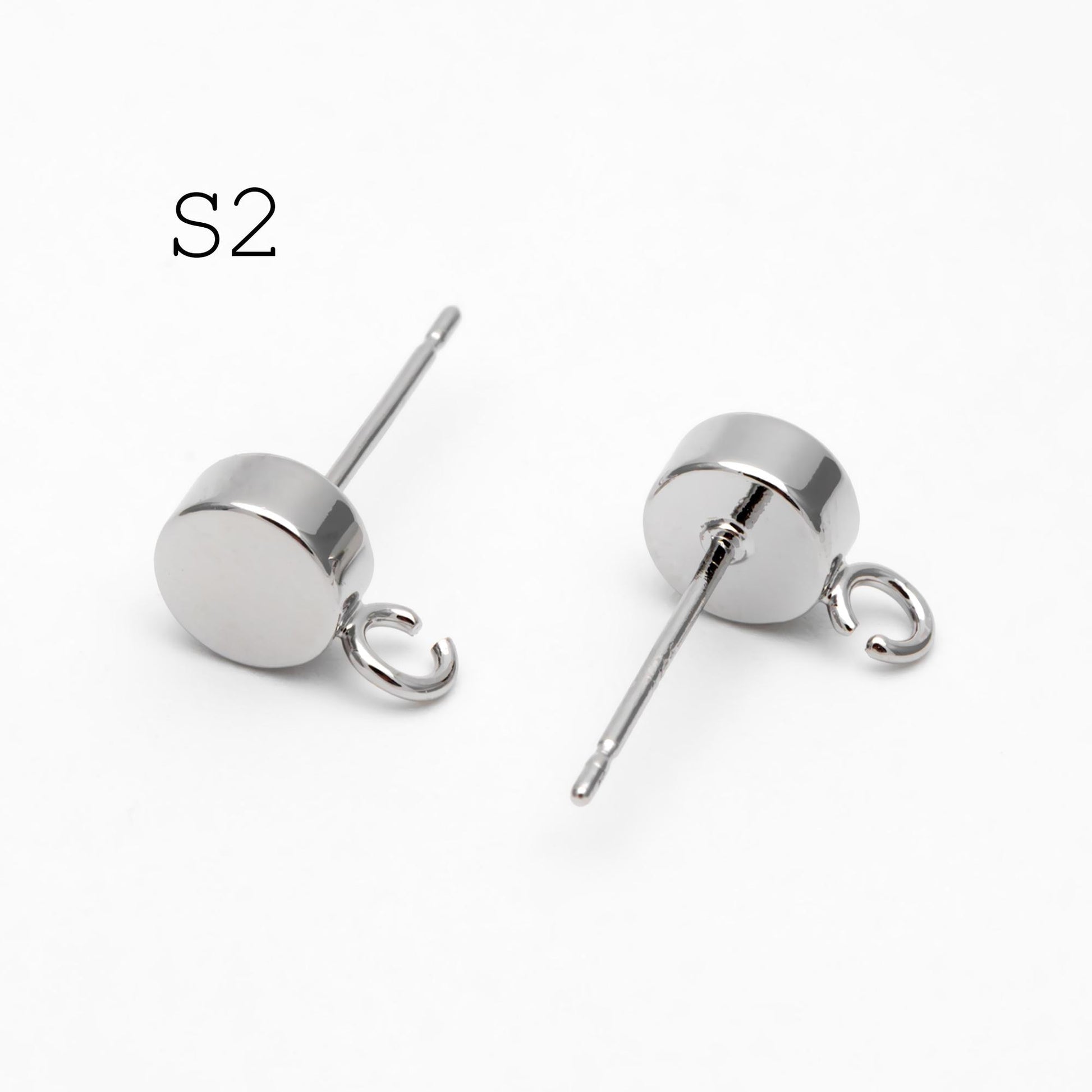 10pcs Gold / Rhodium / Rose Gold plated Brass Coin Stud Earring, Round Coin Ear Post with Loop (GB-656)