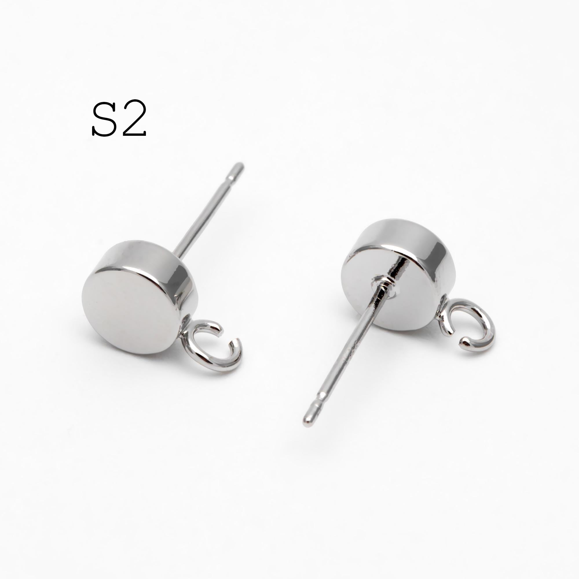 10pcs Gold / Rhodium / Rose Gold plated Brass Coin Stud Earring, Round Coin Ear Post with Loop (GB-656)