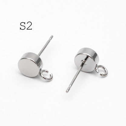 10pcs Gold / Rhodium / Rose Gold plated Brass Coin Stud Earring, Round Coin Ear Post with Loop (GB-656)