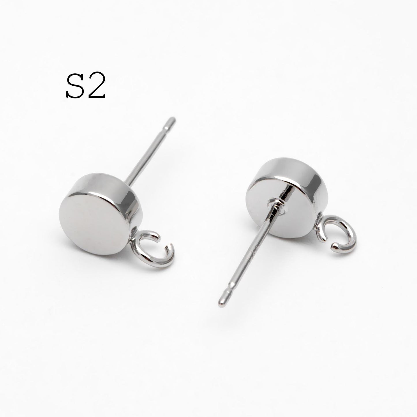 10pcs Gold / Rhodium / Rose Gold plated Brass Coin Stud Earring, Round Coin Ear Post with Loop (GB-656)