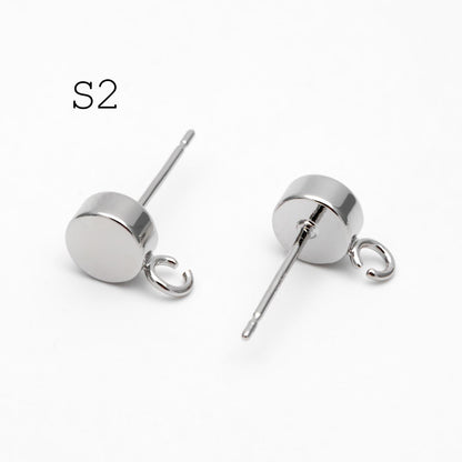 10pcs Gold / Rhodium / Rose Gold plated Brass Coin Stud Earring, Round Coin Ear Post with Loop (GB-656)