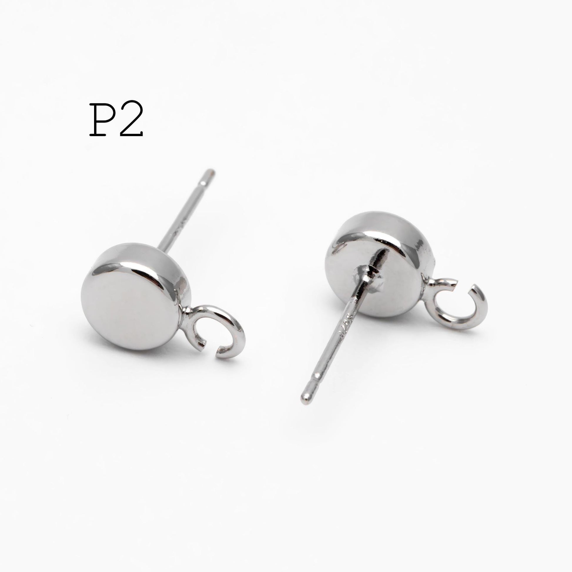 10pcs Gold / Rhodium / Rose Gold plated Brass Coin Stud Earring, Round Coin Ear Post with Loop (GB-656)