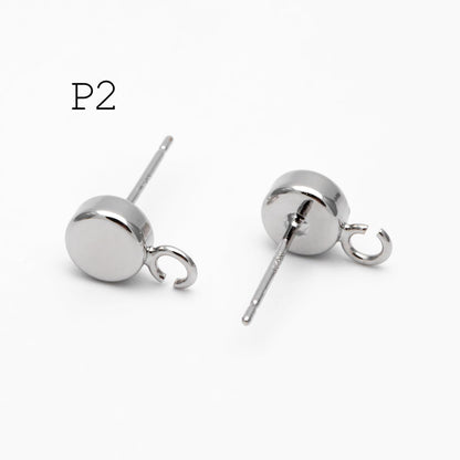 10pcs Gold / Rhodium / Rose Gold plated Brass Coin Stud Earring, Round Coin Ear Post with Loop (GB-656)