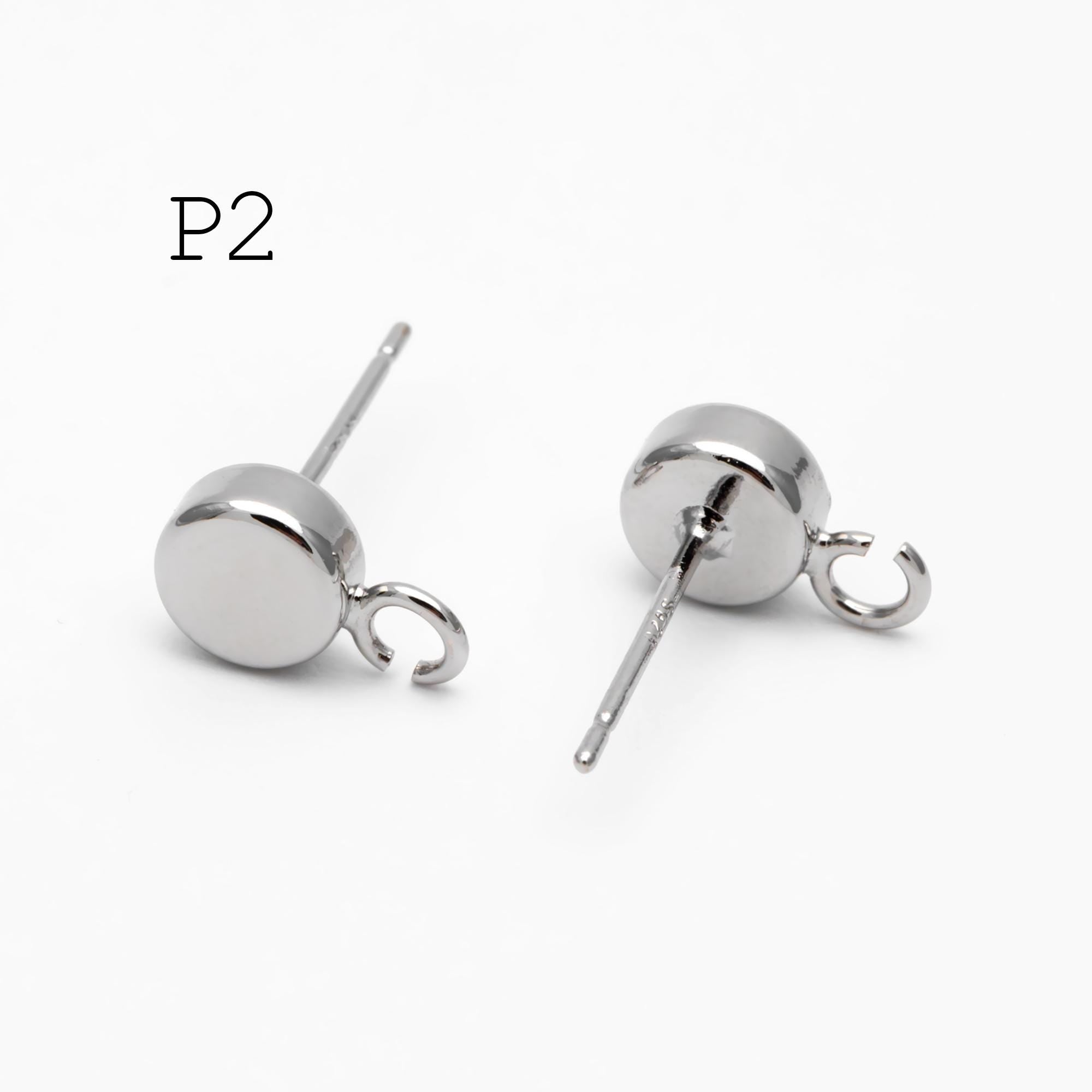 10pcs Gold / Rhodium / Rose Gold plated Brass Coin Stud Earring, Round Coin Ear Post with Loop (GB-656)