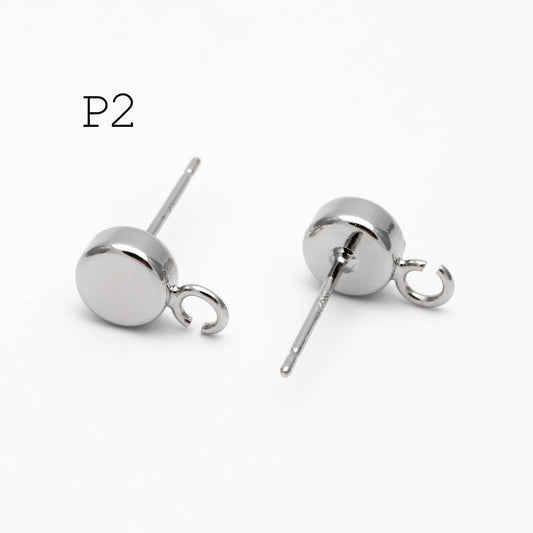 10pcs Gold / Rhodium / Rose Gold plated Brass Coin Stud Earring, Round Coin Ear Post with Loop (GB-656)