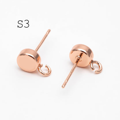 10pcs Gold / Rhodium / Rose Gold plated Brass Coin Stud Earring, Round Coin Ear Post with Loop (GB-656)
