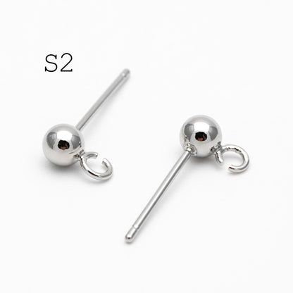 20pcs Gold/ Rhodium plated Brass Stud Earring, Ball Ear Posts with Open Ring/ Loop, 4mm Ball Size (GB-1501)