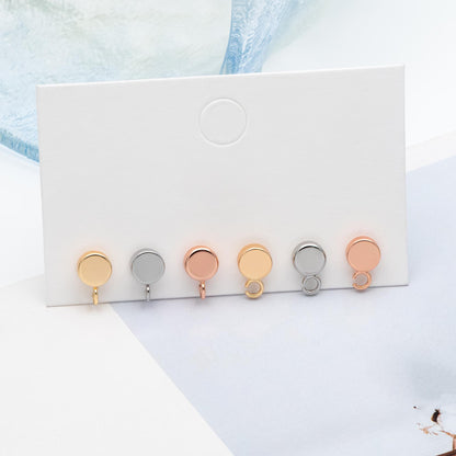 10pcs Gold / Rhodium / Rose Gold plated Brass Coin Stud Earring, Round Coin Ear Post with Loop (GB-656)