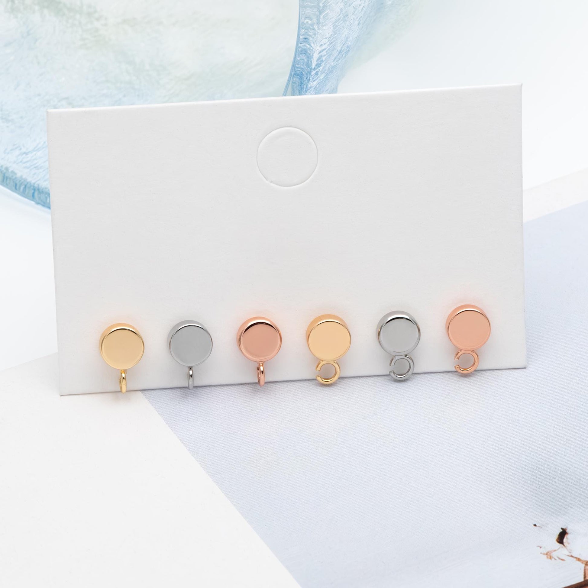 10pcs Gold / Rhodium / Rose Gold plated Brass Coin Stud Earring, Round Coin Ear Post with Loop (GB-656)