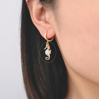 4pcs CZ Pave Seahorse Charm, Hippocampus Pendants for Necklace/ Earrings, DIY Supplies Wholesale (GB-2502)
