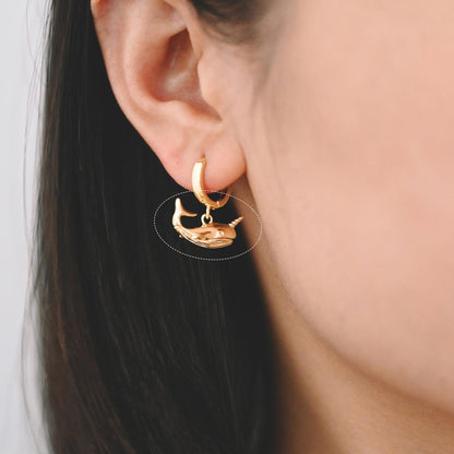 4pcs CZ Pave Gold Whale charm, 18K Real Gold plated Brass, 3D Whale Charm, Whale pendant (GB-2560)