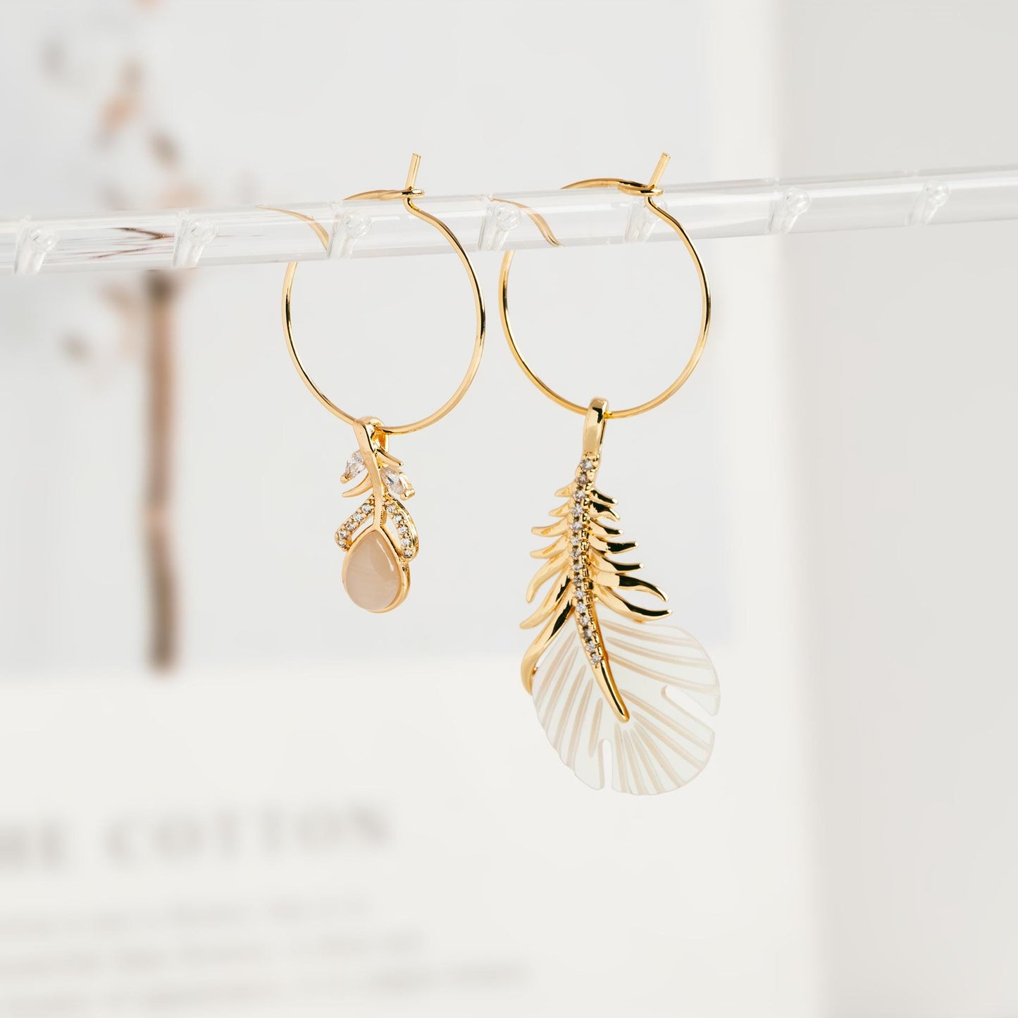 4pcs Dainty Feather Charms , 18K Gold plated Brass, CZ Gold Feather Pendants (GB-3343)