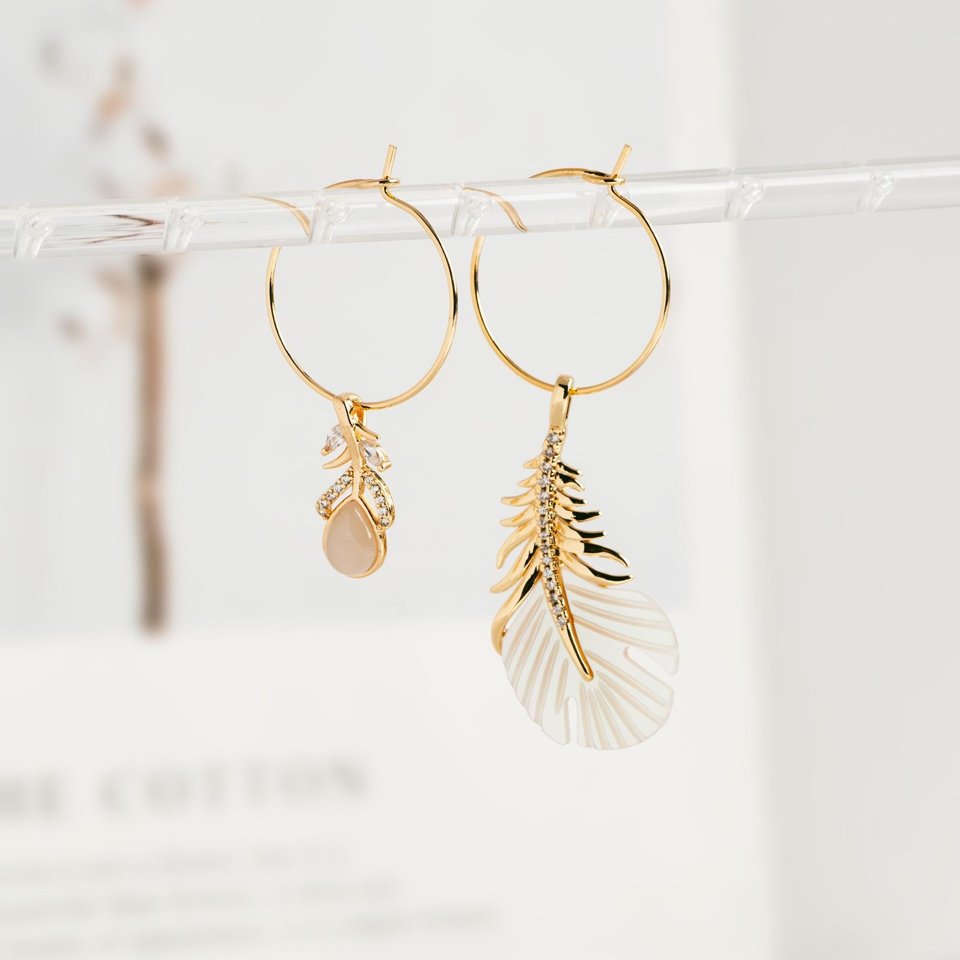 4pcs Dainty Feather Charms , 18K Gold plated Brass, CZ Gold Feather Pendants (GB-3343)