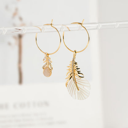 4pcs Dainty Feather Charms , 18K Gold plated Brass, CZ Gold Feather Pendants (GB-3343)