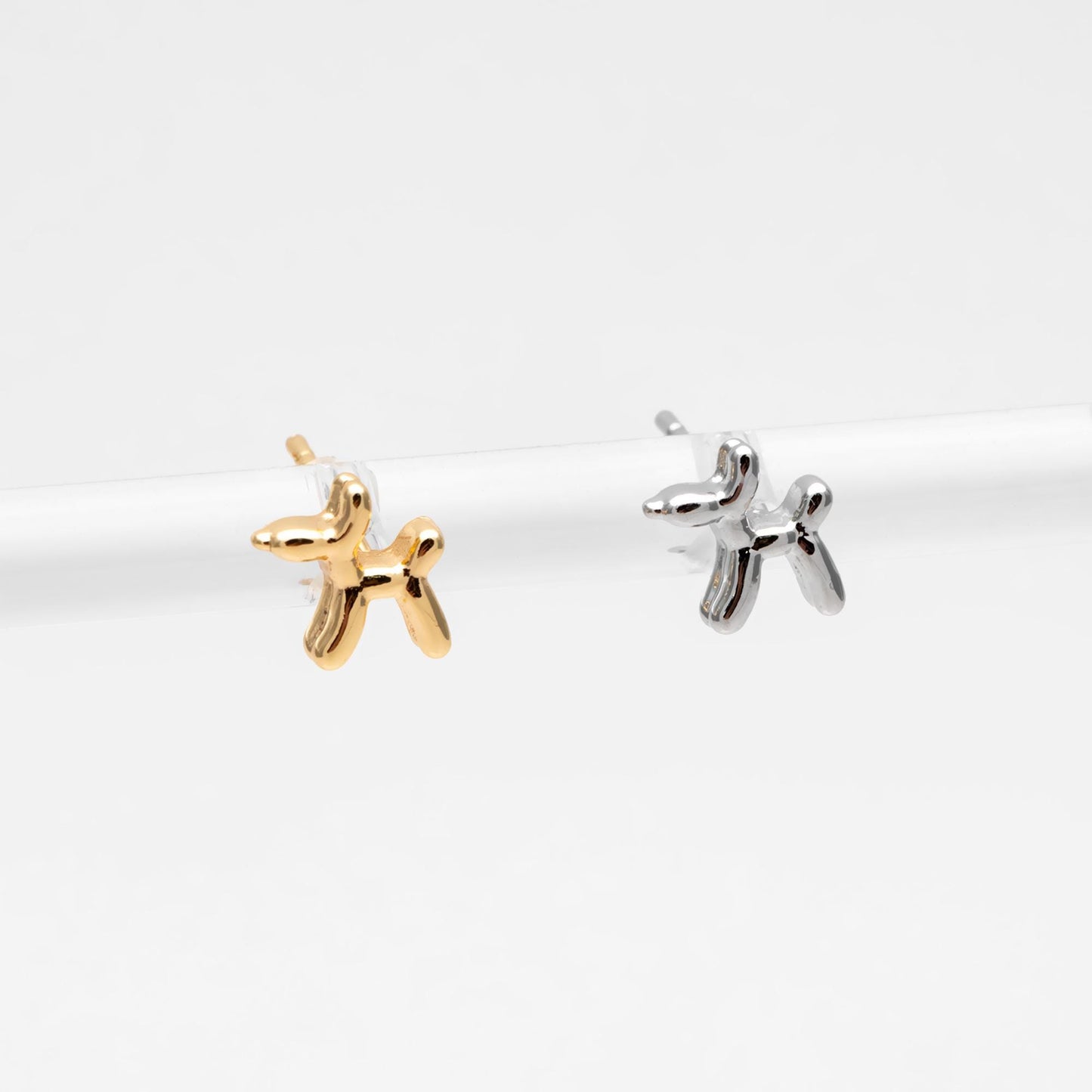 10pcs Gold/ Silver Tone Dog Earrings, 18K Gold/ Rhodium Plated Brass, Minimalist Balloon Dog Stud Earring (GB-4665)