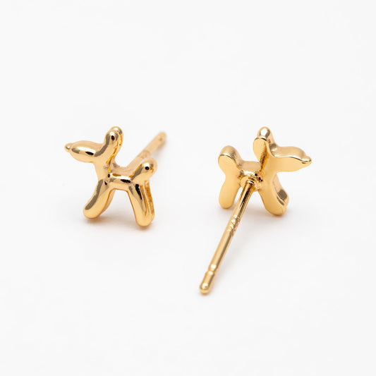 10pcs Gold/ Silver Tone Dog Earrings, 18K Gold/ Rhodium Plated Brass, Minimalist Balloon Dog Stud Earring (GB-4665)