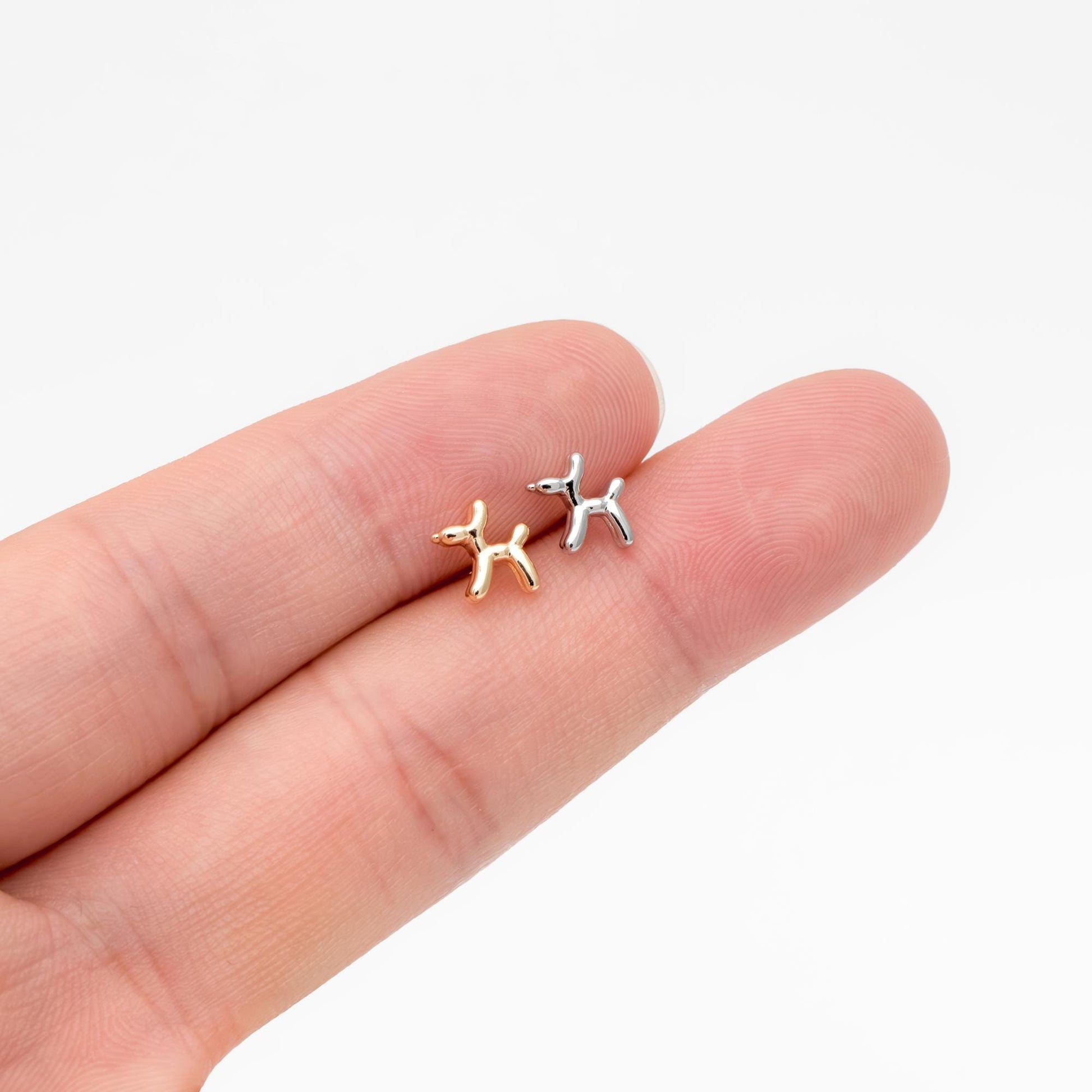 10pcs Gold/ Silver Tone Dog Earrings, 18K Gold/ Rhodium Plated Brass, Minimalist Balloon Dog Stud Earring (GB-4665)