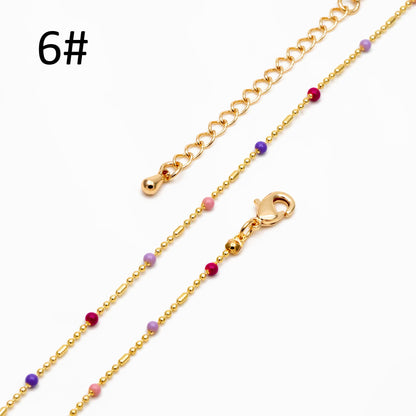 Gold Mix Color Enamel Beaded Chains 2mm, Finished Bracelet/ Anklet/ Necklace with Extender Chain, Ready to Wear (#LK-579)