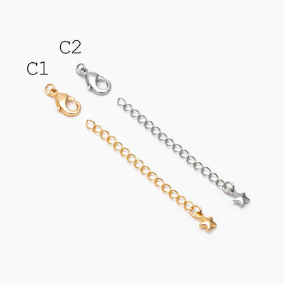 10pcs Gold/ Silver Tone Lobster Claw Clasps with Extender Chain , Gold/ Rhodium plated Brass, Necklace Bracelet Extension Chain (GB-100)