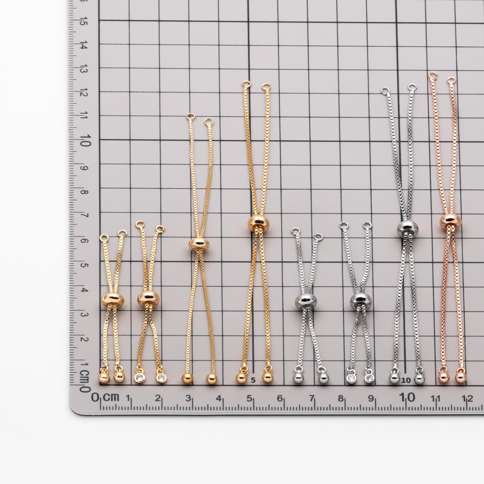 10pcs Gold/ Silver/ Rose gold Sliding Adjustable Bracelet Making Chain, Half-finished Bracelet with Rubber Stopper Beads (GB-269)