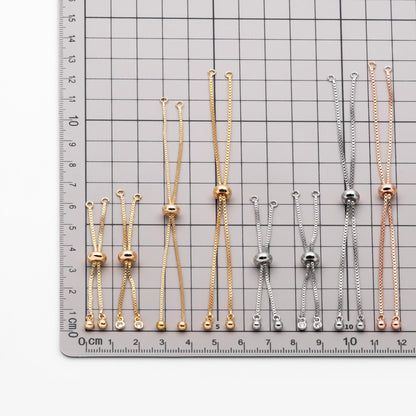 10pcs Gold/ Silver/ Rose gold Sliding Adjustable Bracelet Making Chain, Half-finished Bracelet with Rubber Stopper Beads (GB-269)
