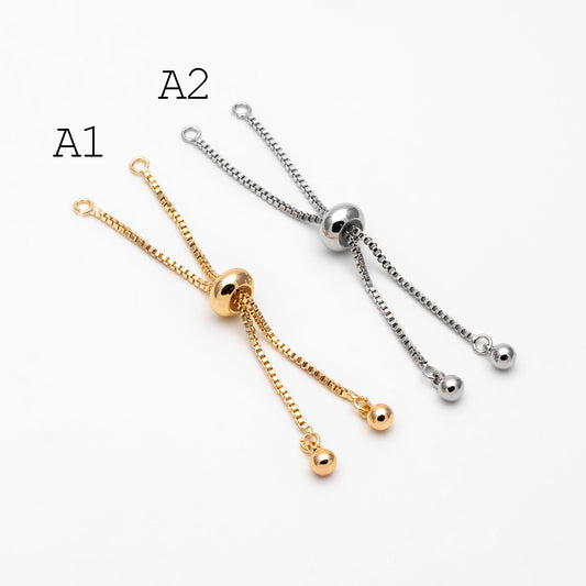 10pcs Gold/ Silver/ Rose gold Sliding Adjustable Bracelet Making Chain, Half-finished Bracelet with Rubber Stopper Beads (GB-269)