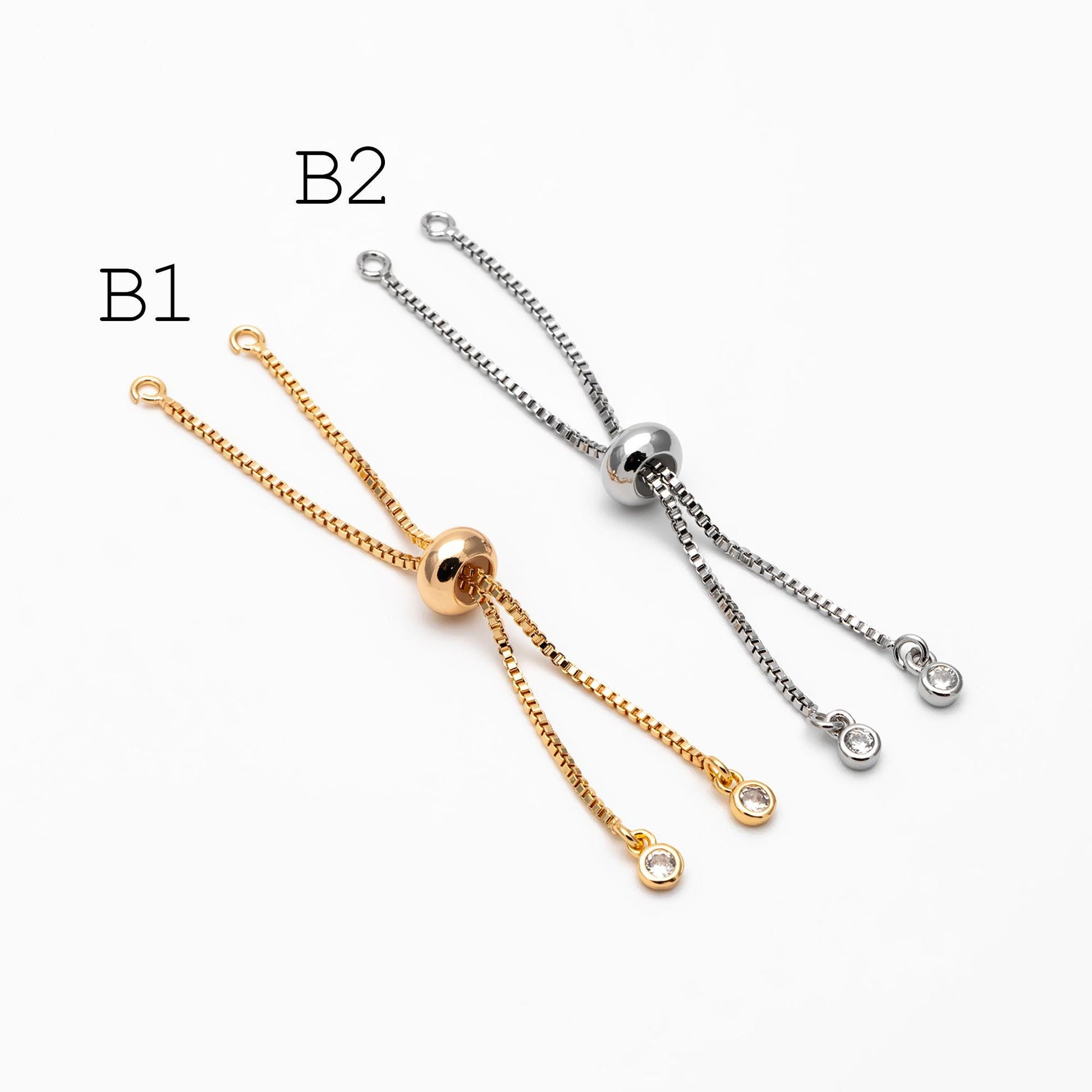10pcs Gold/ Silver/ Rose gold Sliding Adjustable Bracelet Making Chain, Half-finished Bracelet with Rubber Stopper Beads (GB-269)