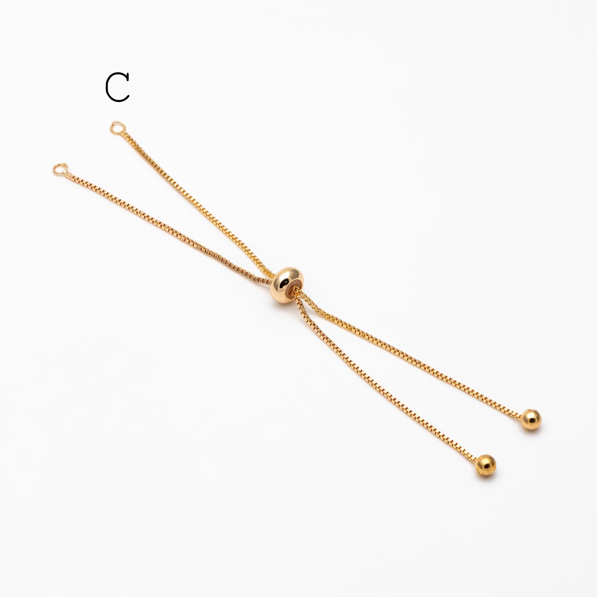 10pcs Gold/ Silver/ Rose gold Sliding Adjustable Bracelet Making Chain, Half-finished Bracelet with Rubber Stopper Beads (GB-269)