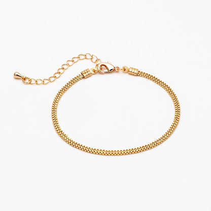 Gold plated Brass Flat Box Chain 2mm, Adjustable Bracelet/ Anklet/ Necklace, Ready to Wear (#LK-410)