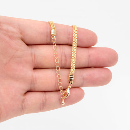 Gold plated Brass Flat Box Chain 3mm by 1mm, Adjustable Bracelet/ Anklet/ Necklace (#LK-424)