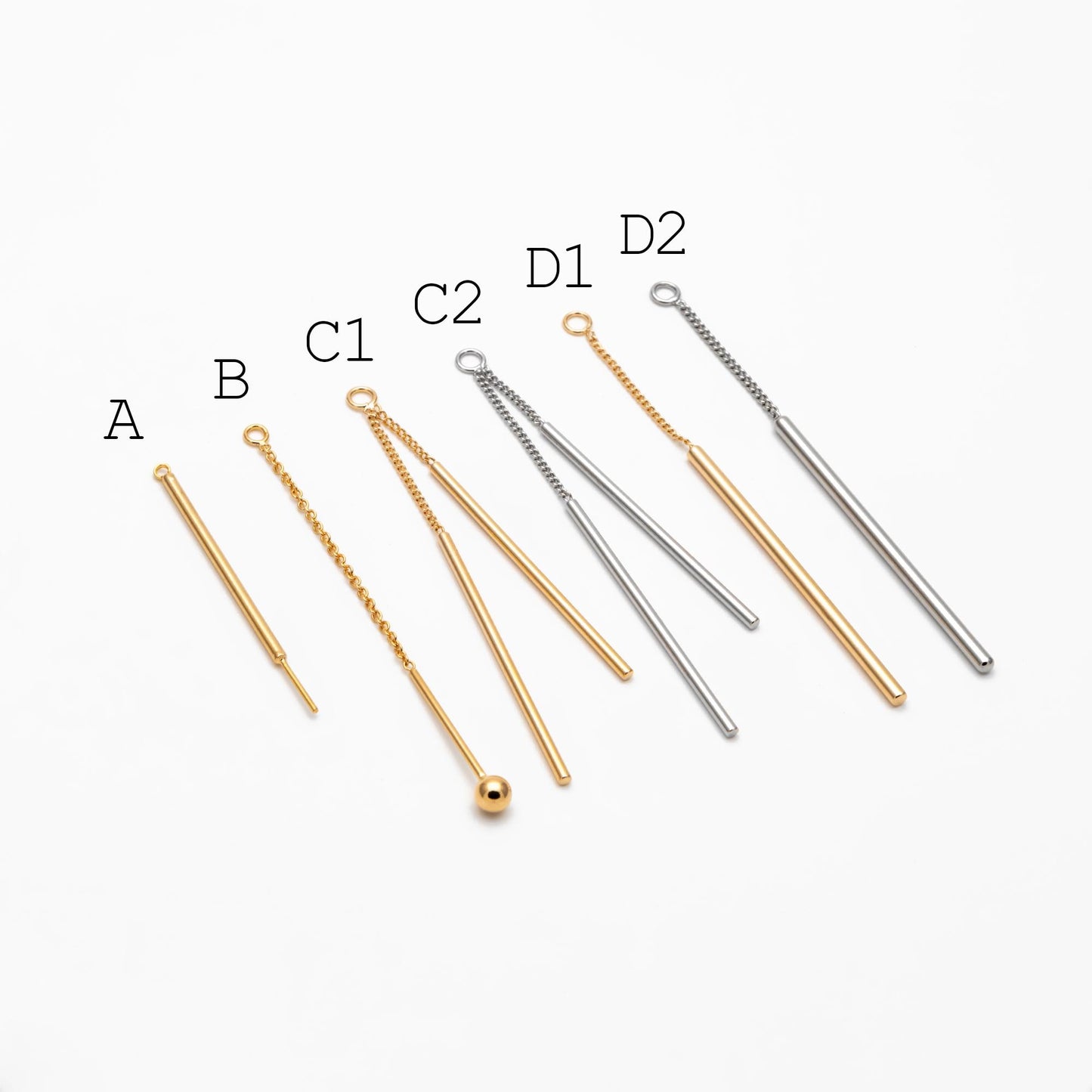 10pcs Gold/ Silver Tone Long Bar Charms , Gold/ Rhodium plated Brass Stick Pendants (GB-1279)