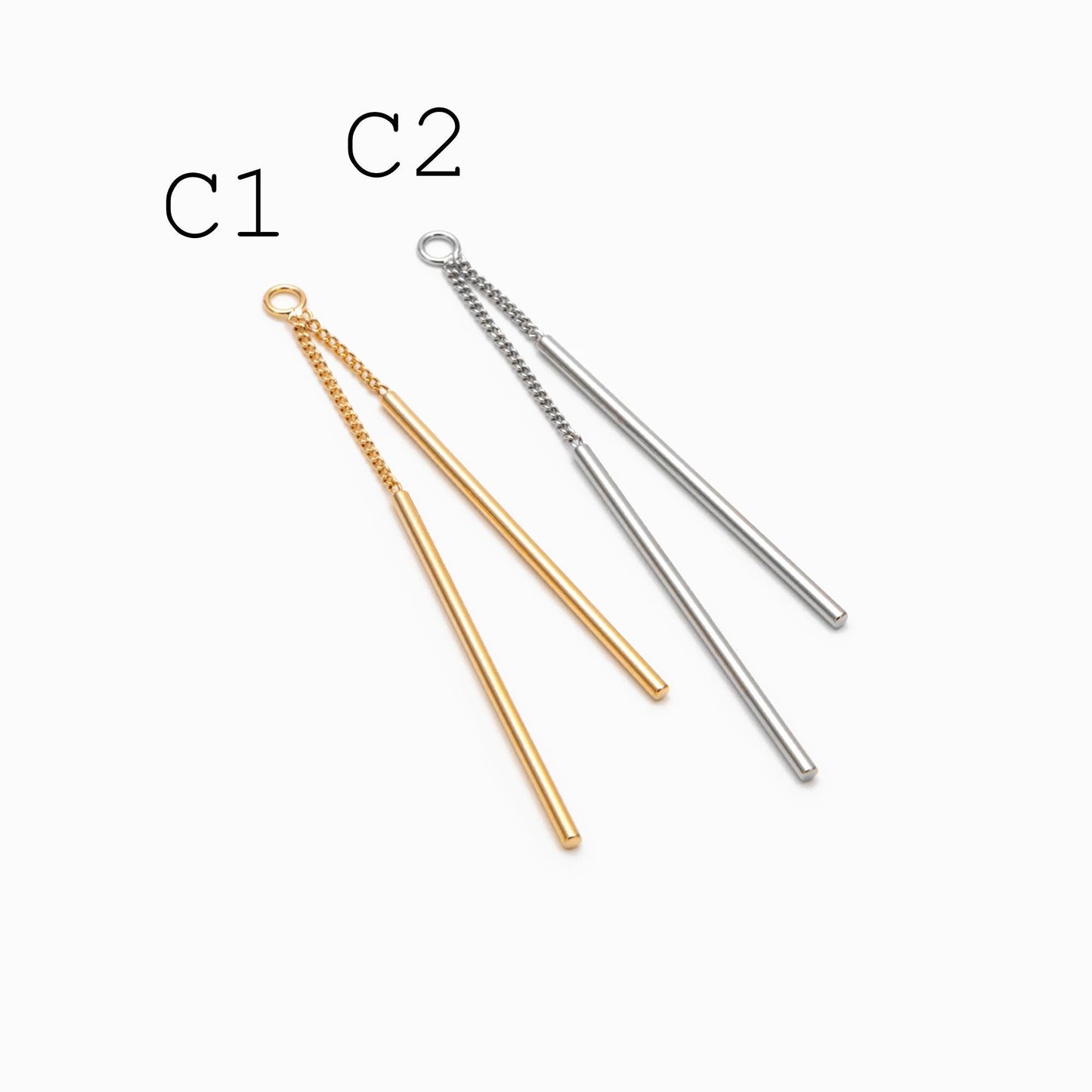10pcs Gold/ Silver Tone Long Bar Charms , Gold/ Rhodium plated Brass Stick Pendants (GB-1279)