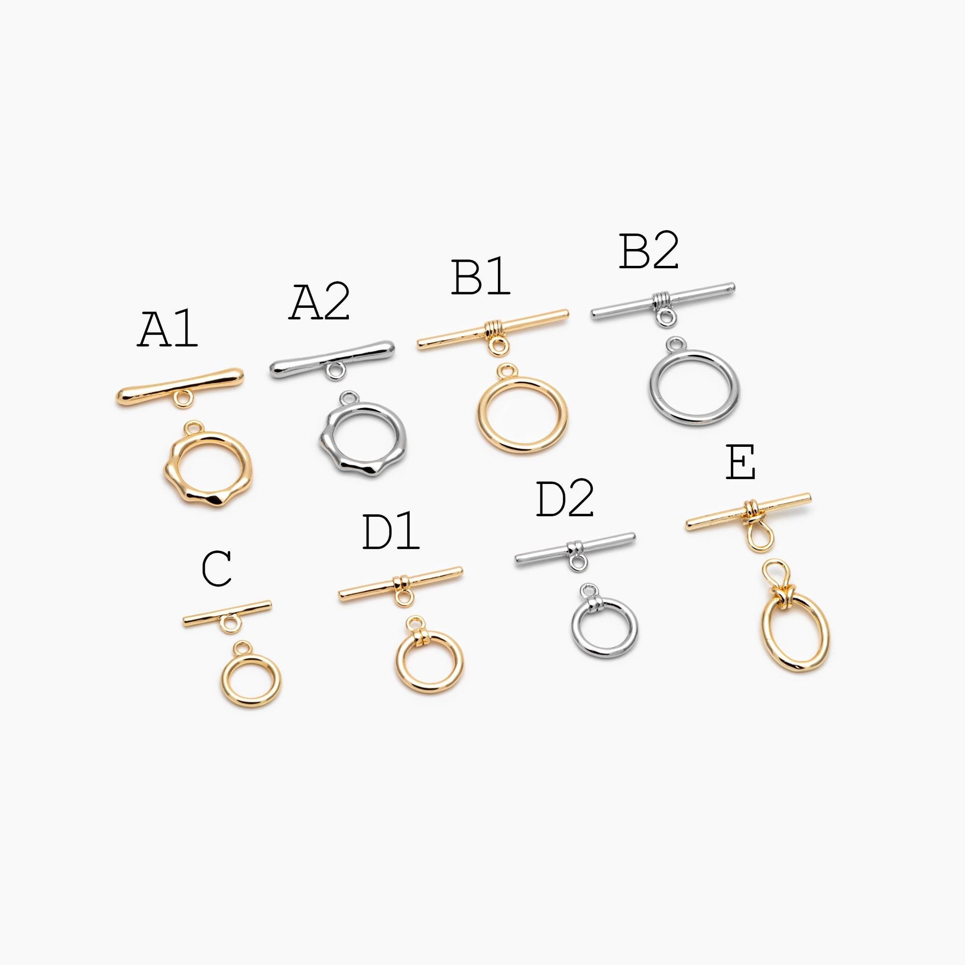 10 sets Gold/ Silver Tone Toggle Clasp, Real Gold/ Rhodium plated Brass, Close Clasp (#GB-1543)