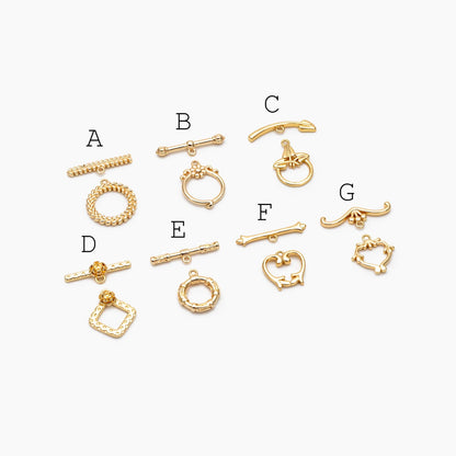 10 sets Gold Toggle Clasp, Real Gold plated Brass, Easy Close Clasp (GB-2563)