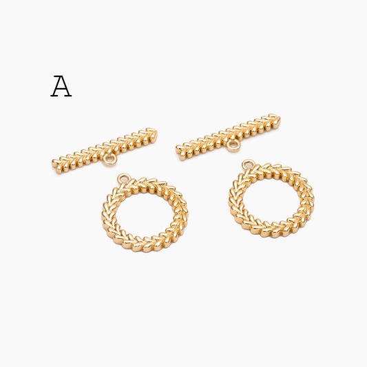 10 sets Gold Toggle Clasp, Real Gold plated Brass, Easy Close Clasp (GB-2563)
