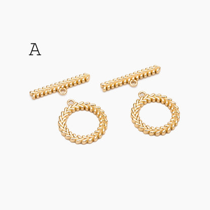 10 sets Gold Toggle Clasp, Real Gold plated Brass, Easy Close Clasp (GB-2563)