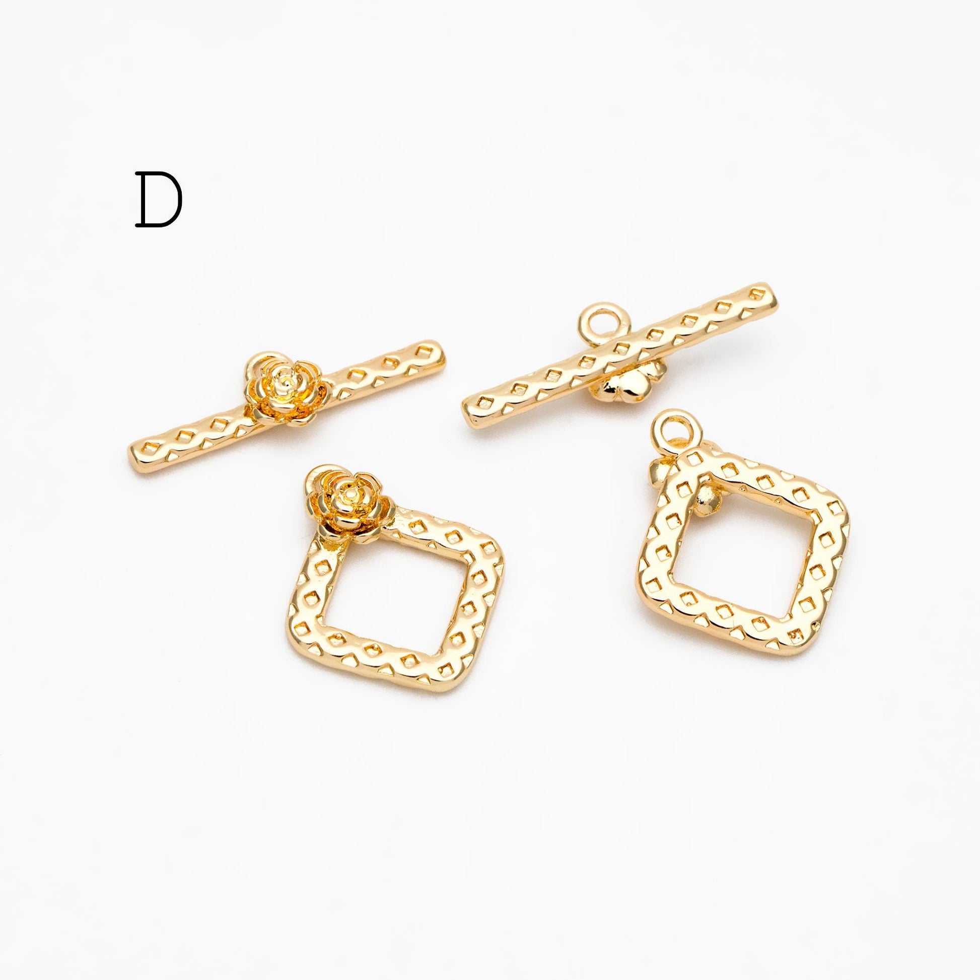 10 sets Gold Toggle Clasp, Real Gold plated Brass, Easy Close Clasp (GB-2563)
