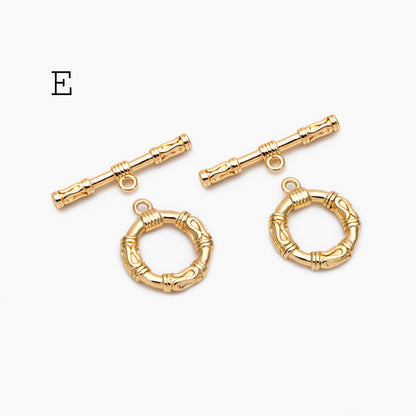 10 sets Gold Toggle Clasp, Real Gold plated Brass, Easy Close Clasp (GB-2563)