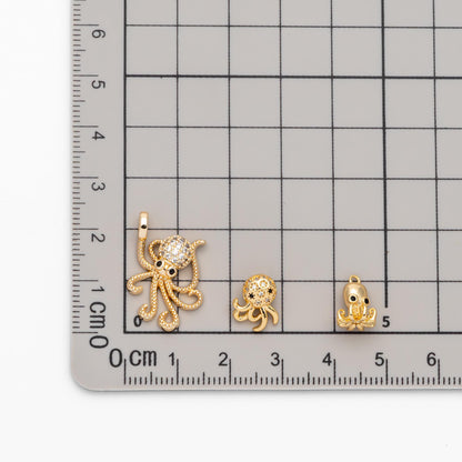 4pcs CZ Pave Gold Octopus Charms, Gold plated Brass, Ocean Animal Charm, Earring Charm, DIY Supplies Wholesale (GB-4288)