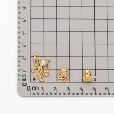 4pcs CZ Pave Gold Octopus Charms, Gold plated Brass, Ocean Animal Charm, Earring Charm, DIY Supplies Wholesale (GB-4288)