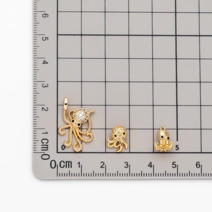 4pcs CZ Pave Gold Octopus Charms, Gold plated Brass, Ocean Animal Charm, Earring Charm, DIY Supplies Wholesale (GB-4288)