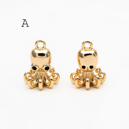 4pcs CZ Pave Gold Octopus Charms, Gold plated Brass, Ocean Animal Charm, Earring Charm, DIY Supplies Wholesale (GB-4288)