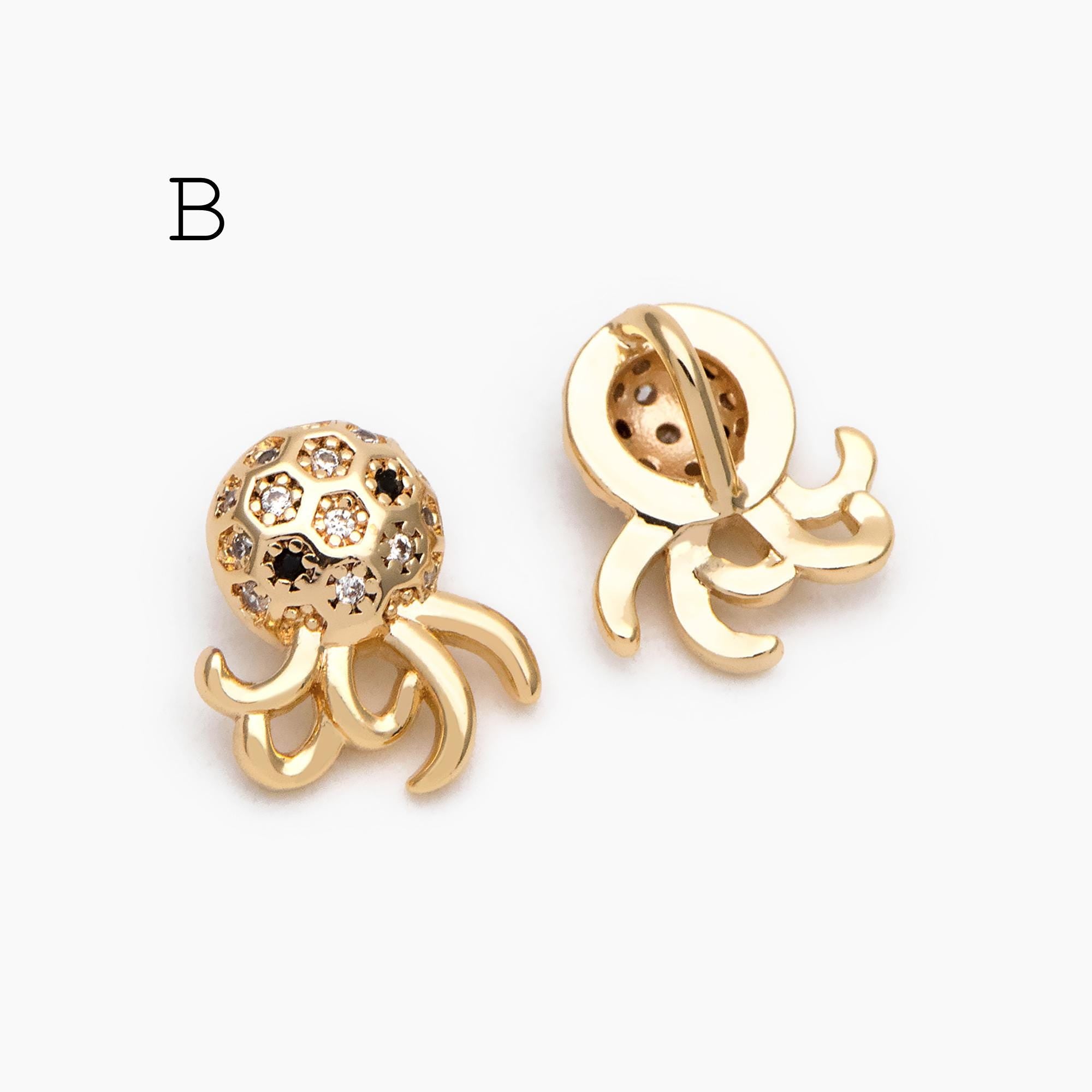 4pcs CZ Pave Gold Octopus Charms, Gold plated Brass, Ocean Animal Charm, Earring Charm, DIY Supplies Wholesale (GB-4288)