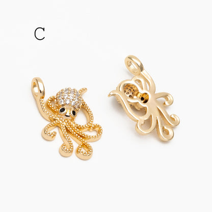4pcs CZ Pave Gold Octopus Charms, Gold plated Brass, Ocean Animal Charm, Earring Charm, DIY Supplies Wholesale (GB-4288)