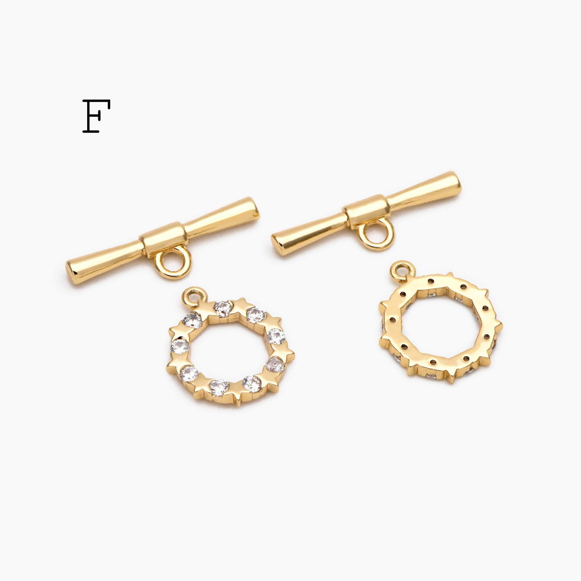 4pcs CZ Pave Gold Toggle Clasp, Jewelry Clasp, 18K Gold Plated, Close Clasp (GB-3544)